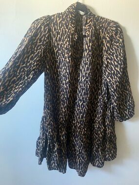 Zara Black and Tan Printed Puff-Sleeve Jacket